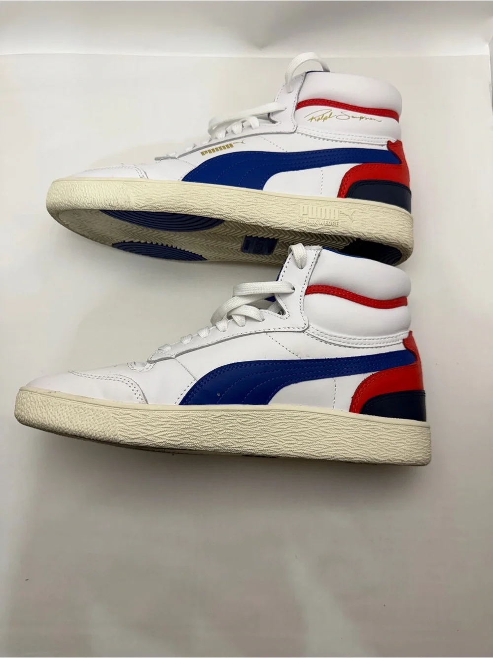 Puma Men's White High-Top Sneakers with Blue and Red Accents